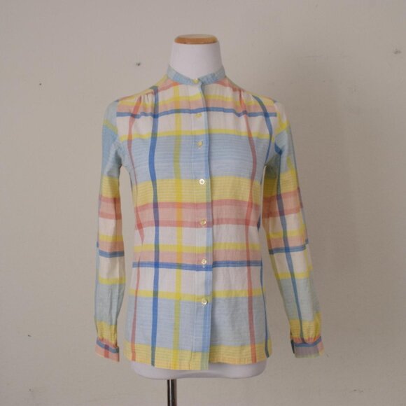 Vintage 80s Plaid Long-Sleeves Cotton Pastel Button-up‎ Blouse - Picture 10 of 10